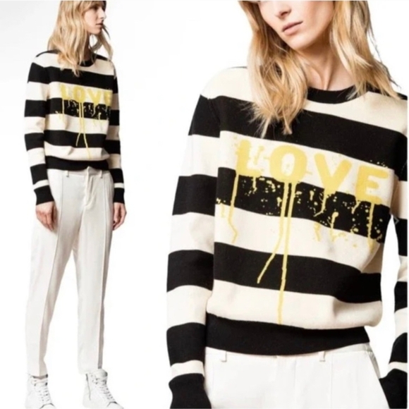 Zadig & Voltaire Life Co Love Striped Black, White, Yellow Sweatshirt - Picture 4 of 13